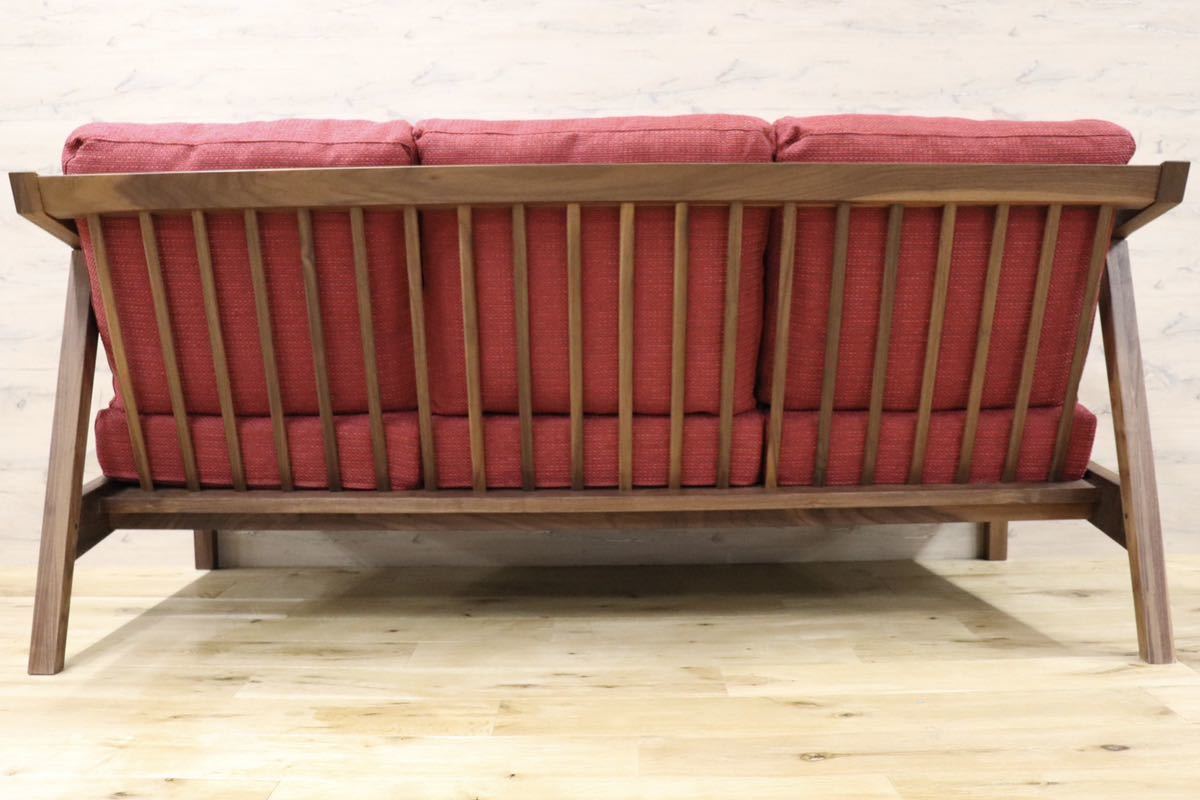 GMFK306○野田産業 / ND STYLE homme オム 3人掛けソファ トリプルソファ ファブリック ウォールナット材 オイル塗装 定価約25万 展示品