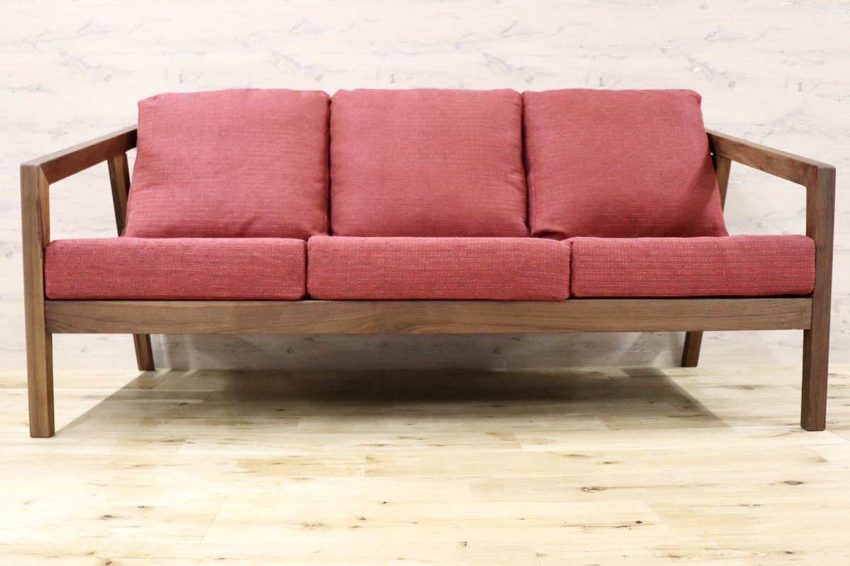 GMFK306○野田産業 / ND STYLE homme オム 3人掛けソファ トリプルソファ ファブリック ウォールナット材 オイル塗装 定価約25万 展示品