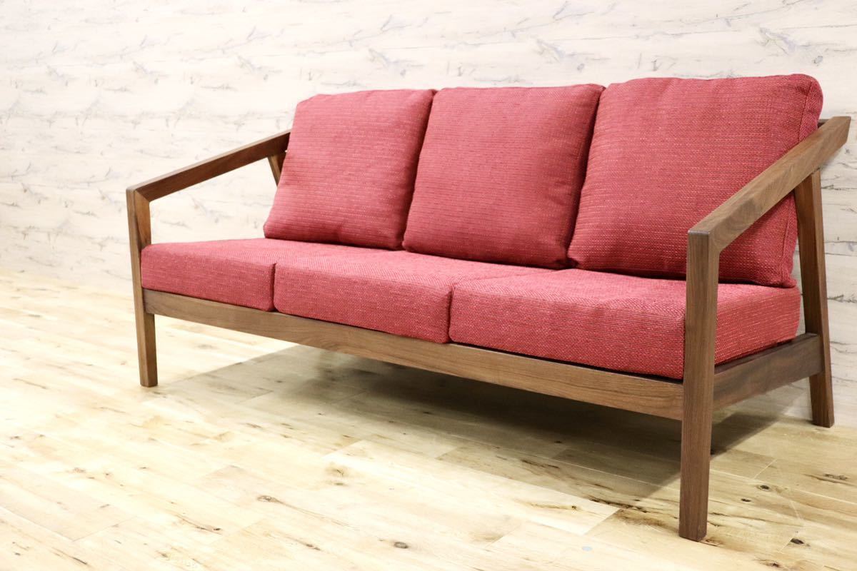 GMFK306○野田産業 / ND STYLE homme オム 3人掛けソファ トリプルソファ ファブリック ウォールナット材 オイル塗装 定価約25万 展示品