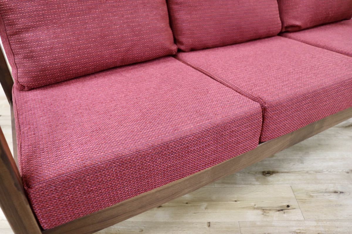 GMFK306○野田産業 / ND STYLE homme オム 3人掛けソファ トリプルソファ ファブリック ウォールナット材 オイル塗装 定価約25万 展示品