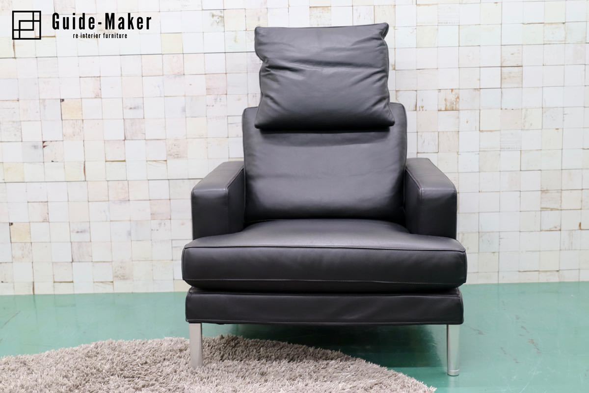 GMFF39○de sede / デセデ FSM FM270 1人掛けソファ シングルソファ ラウンジチェア IDC大塚家具 北欧 黒 本革 定価約62万 展示品