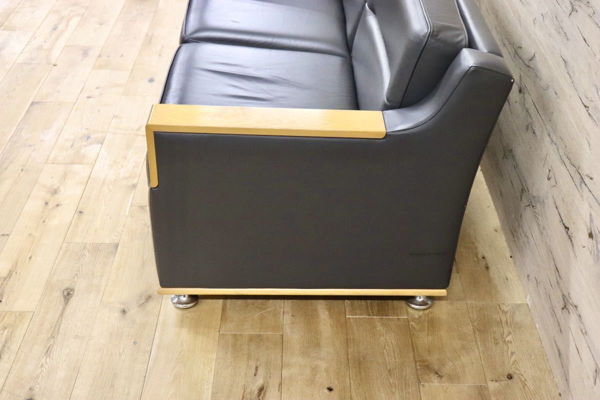 GMFK254○応接ソファ 2人掛けソファ ラブソファ 2シーター 本革 メープル材 高級 モダン グレー