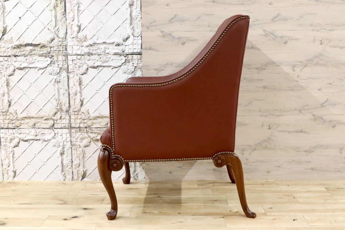 GMFK367A○MOBILIA / モビリア ウイングバックチェア 本革 ラウンジチェア 臙脂色 英国 クラシック ウォールナット材 約50万 展示品