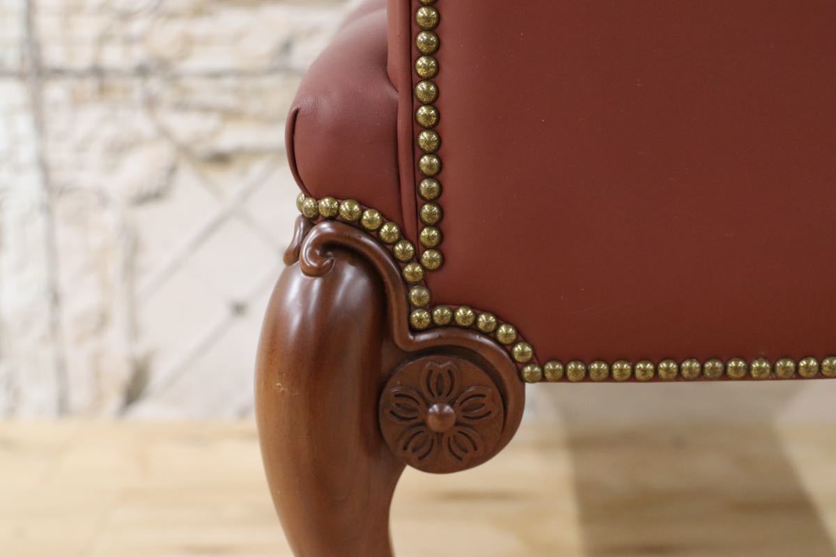 GMFK367A○MOBILIA / モビリア ウイングバックチェア 本革 ラウンジチェア 臙脂色 英国 クラシック ウォールナット材 約50万 展示品