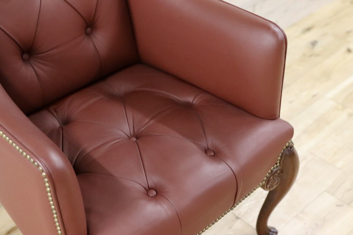 GMFK367A○MOBILIA / モビリア ウイングバックチェア 本革 ラウンジチェア 臙脂色 英国 クラシック ウォールナット材 約50万 展示品