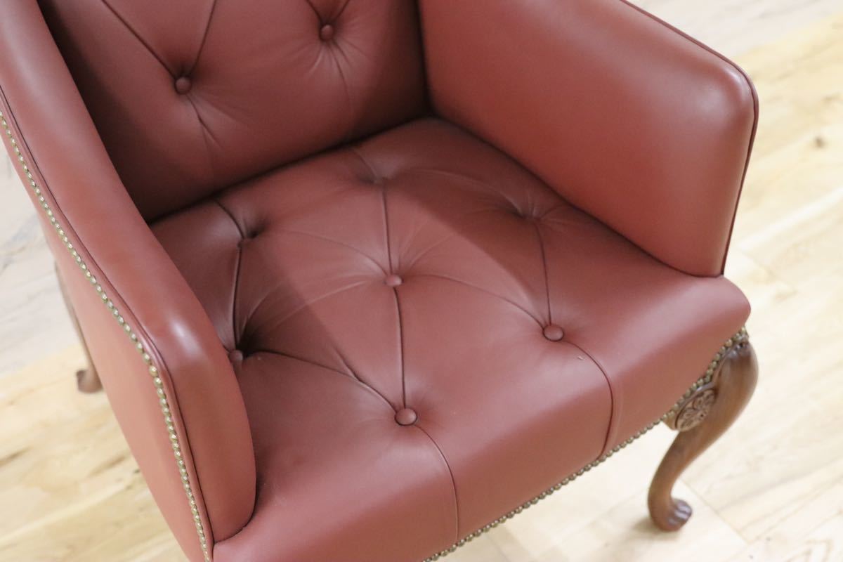 GMFK367B○MOBILIA / モビリア ウイングバックチェア 本革 ラウンジチェア 臙脂色 英国 クラシック ウォールナット材 約50万 展示品