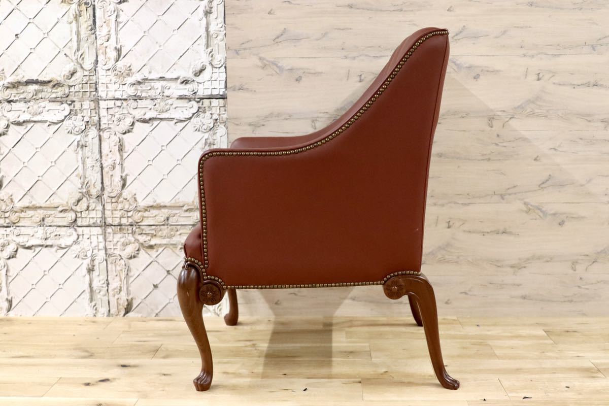 GMFK367B○MOBILIA / モビリア ウイングバックチェア 本革 ラウンジチェア 臙脂色 英国 クラシック ウォールナット材 約50万 展示品