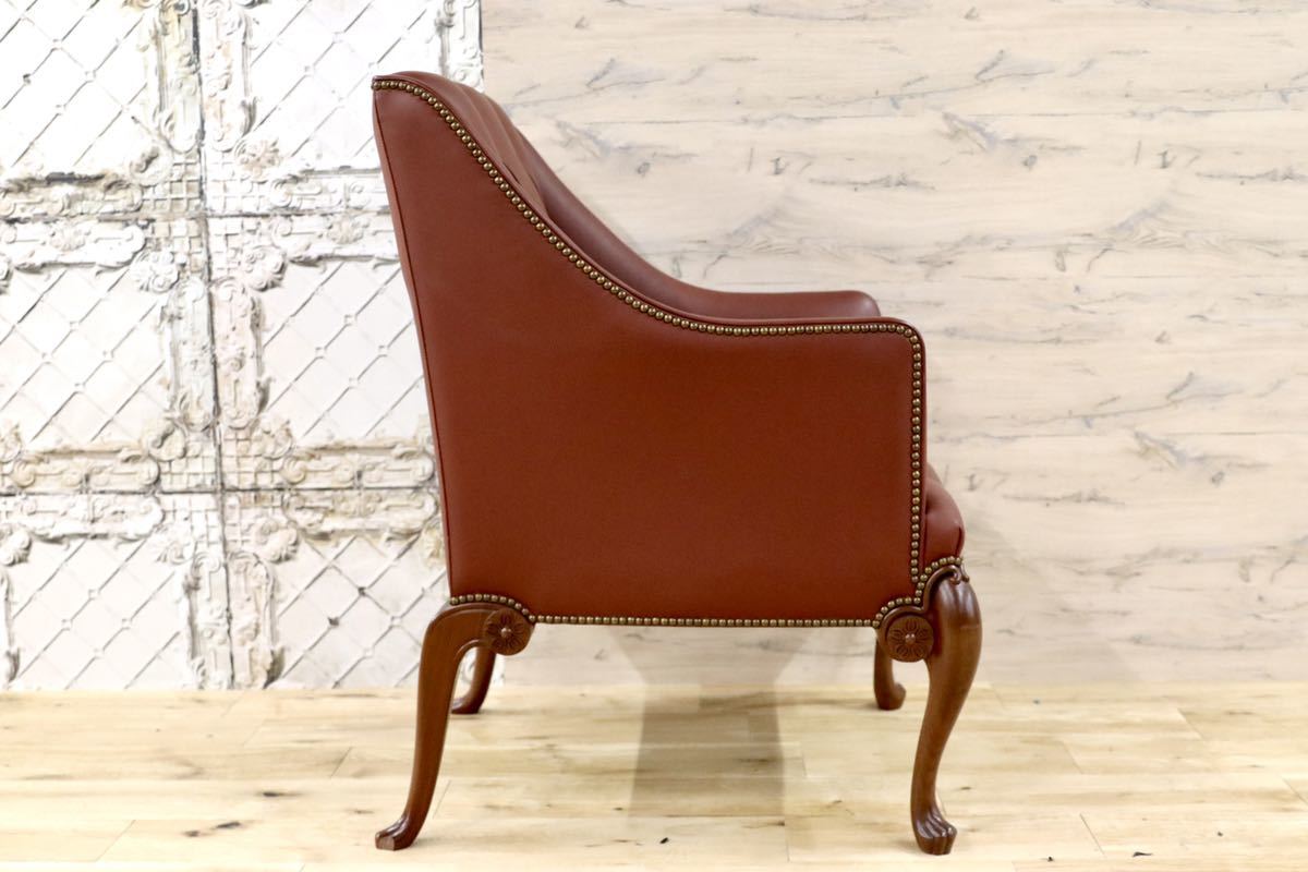 GMFK367B○MOBILIA / モビリア ウイングバックチェア 本革 ラウンジチェア 臙脂色 英国 クラシック ウォールナット材 約50万 展示品