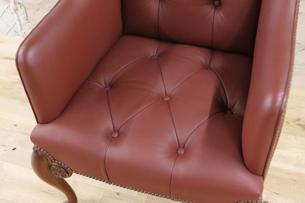 GMFK367C○MOBILIA / モビリア ウイングバックチェア 本革 ラウンジチェア 臙脂色 英国 クラシック ウォールナット材 約50万 展示品