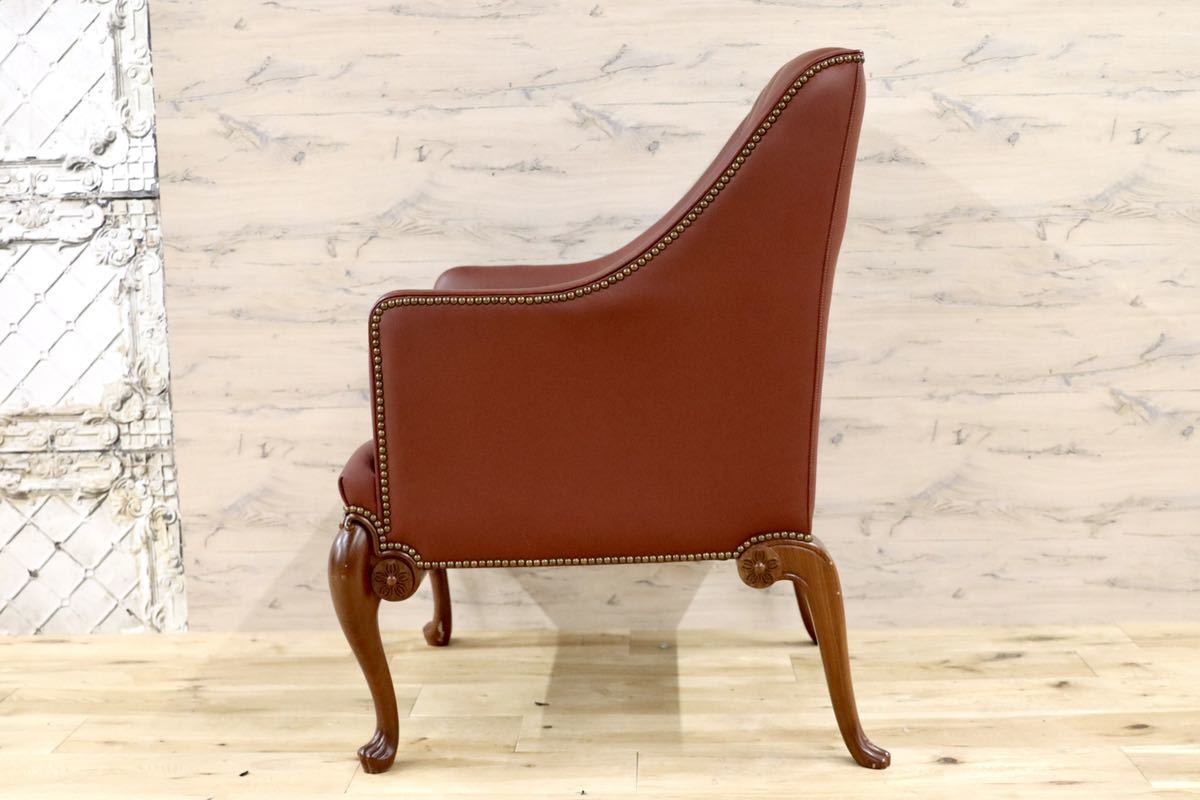 GMFK367C○MOBILIA / モビリア ウイングバックチェア 本革 ラウンジチェア 臙脂色 英国 クラシック ウォールナット材 約50万 展示品