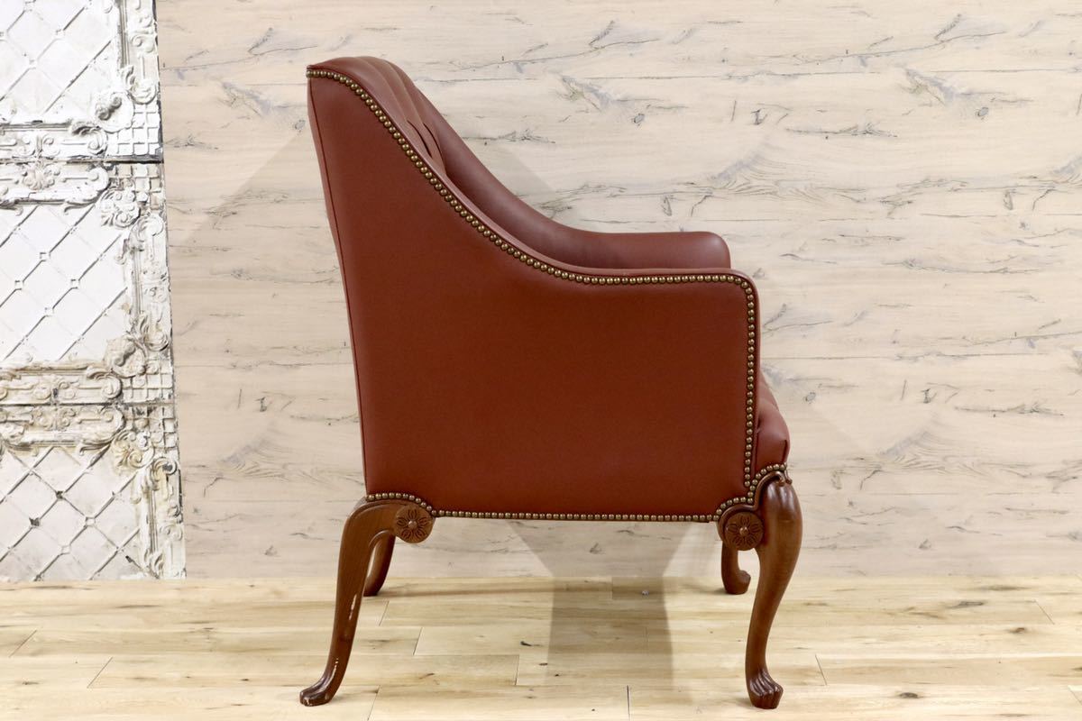 GMFK367C○MOBILIA / モビリア ウイングバックチェア 本革 ラウンジチェア 臙脂色 英国 クラシック ウォールナット材 約50万 展示品