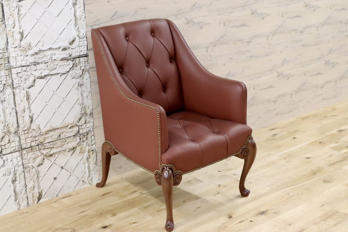 GMFK367D○MOBILIA / モビリア ウイングバックチェア 本革 ラウンジチェア 臙脂色 英国 クラシック ウォールナット材 約50万 展示品