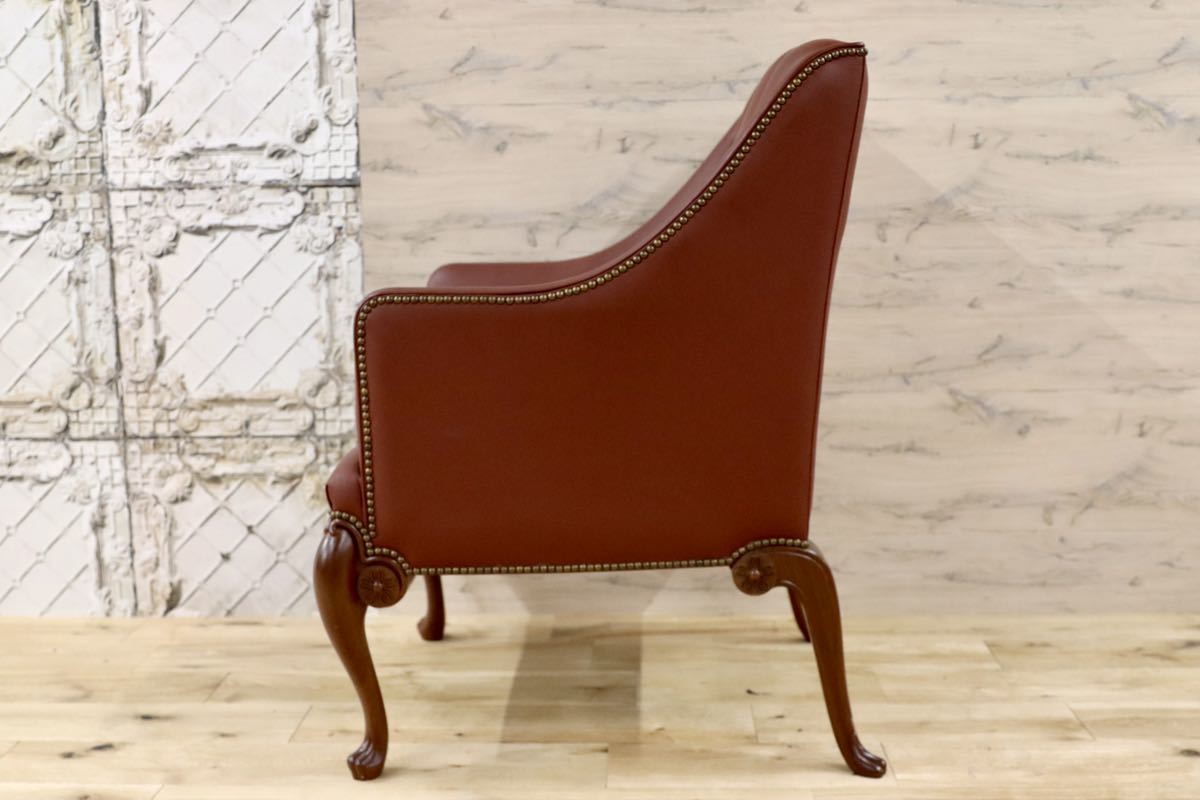 GMFK367D○MOBILIA / モビリア ウイングバックチェア 本革 ラウンジチェア 臙脂色 英国 クラシック ウォールナット材 約50万 展示品