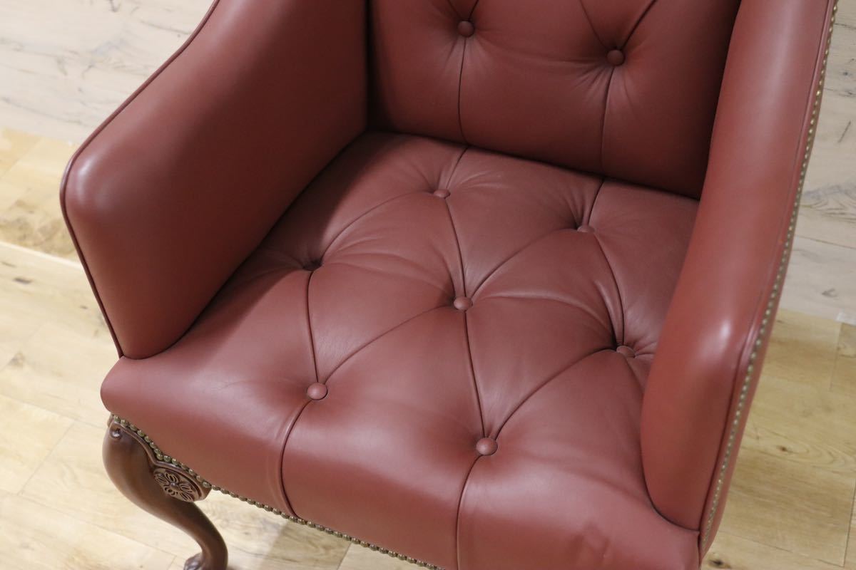 GMFK367E○MOBILIA / モビリア ウイングバックチェア 本革 ラウンジチェア 臙脂色 英国 クラシック ウォールナット材 約50万 展示品