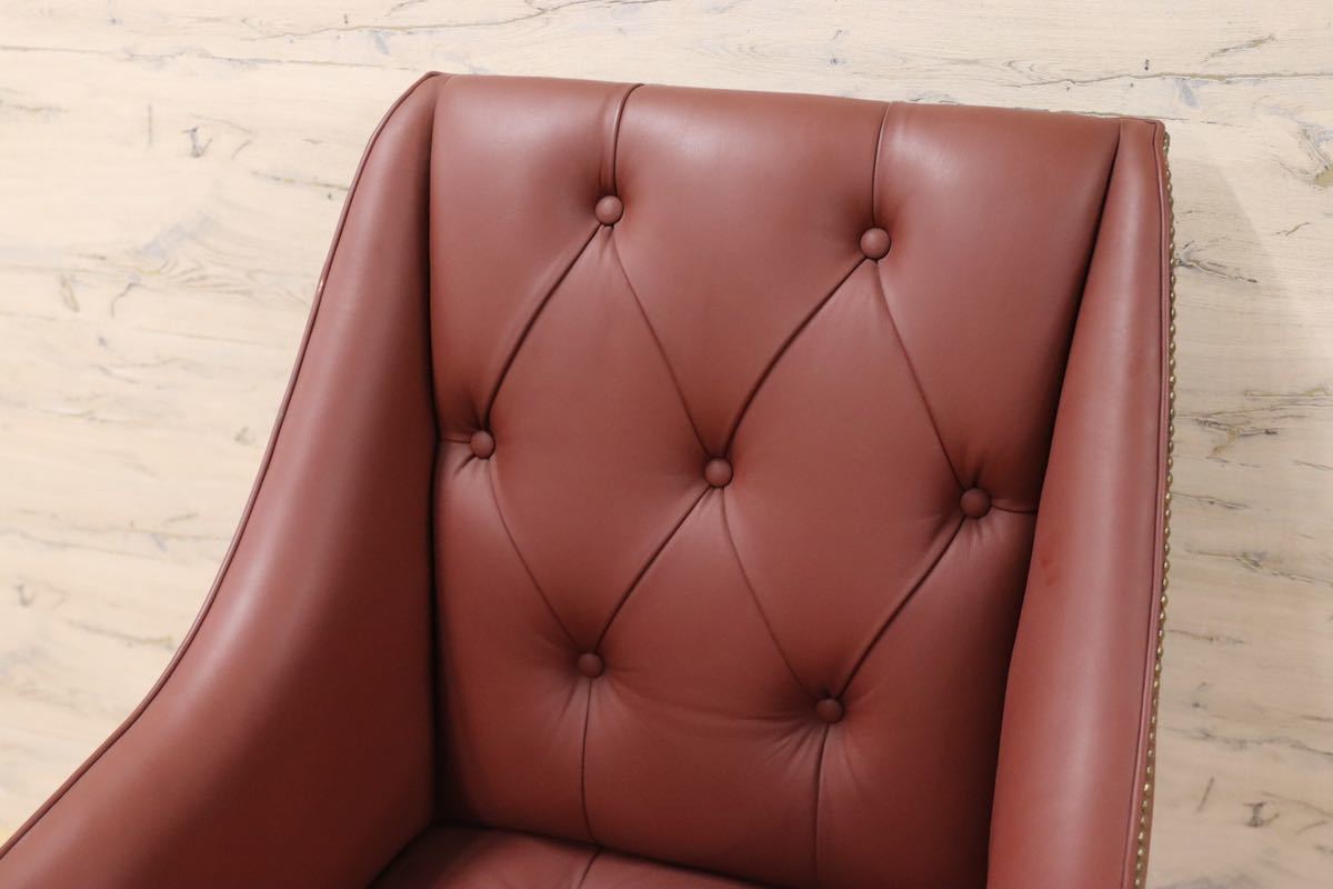 GMFK367E○MOBILIA / モビリア ウイングバックチェア 本革 ラウンジチェア 臙脂色 英国 クラシック ウォールナット材 約50万 展示品