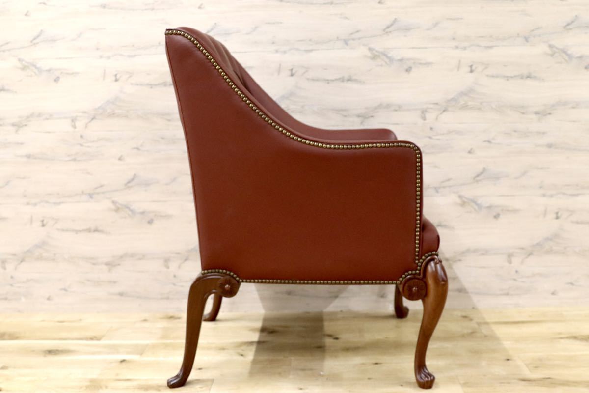 GMFK367E○MOBILIA / モビリア ウイングバックチェア 本革 ラウンジチェア 臙脂色 英国 クラシック ウォールナット材 約50万 展示品