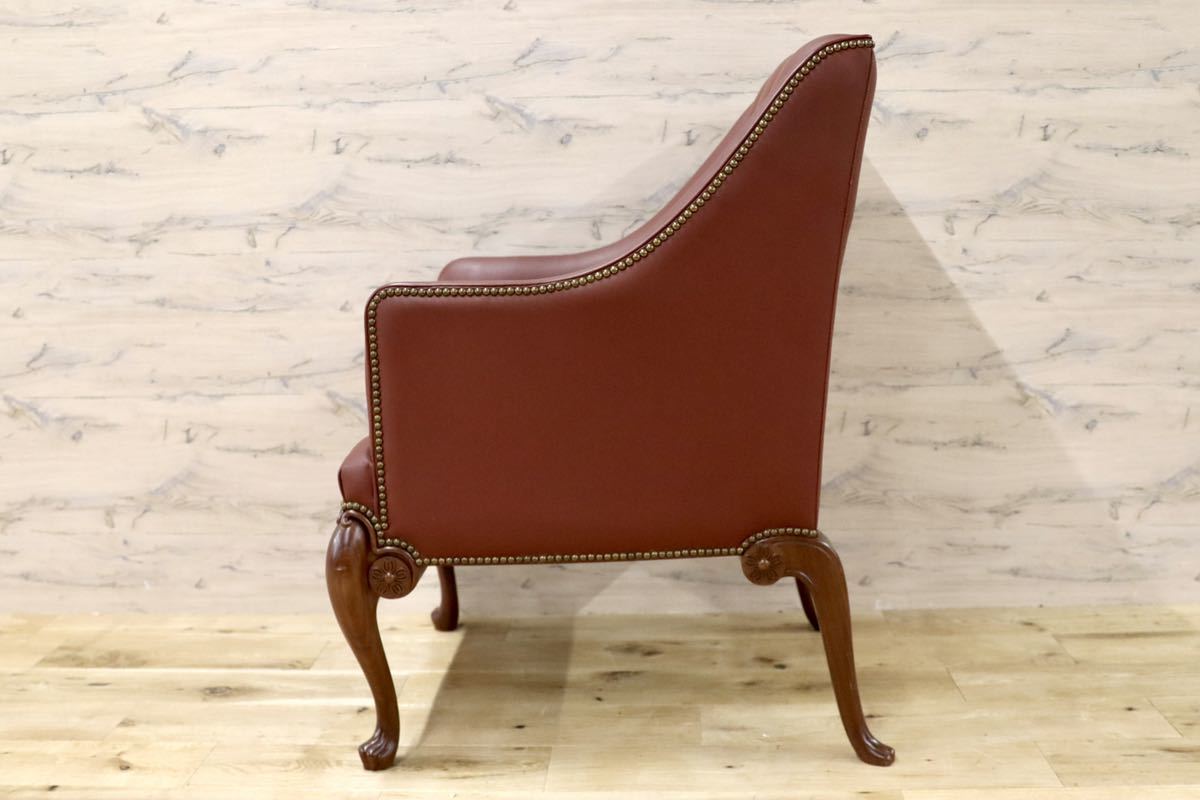 GMFK367E○MOBILIA / モビリア ウイングバックチェア 本革 ラウンジチェア 臙脂色 英国 クラシック ウォールナット材 約50万 展示品