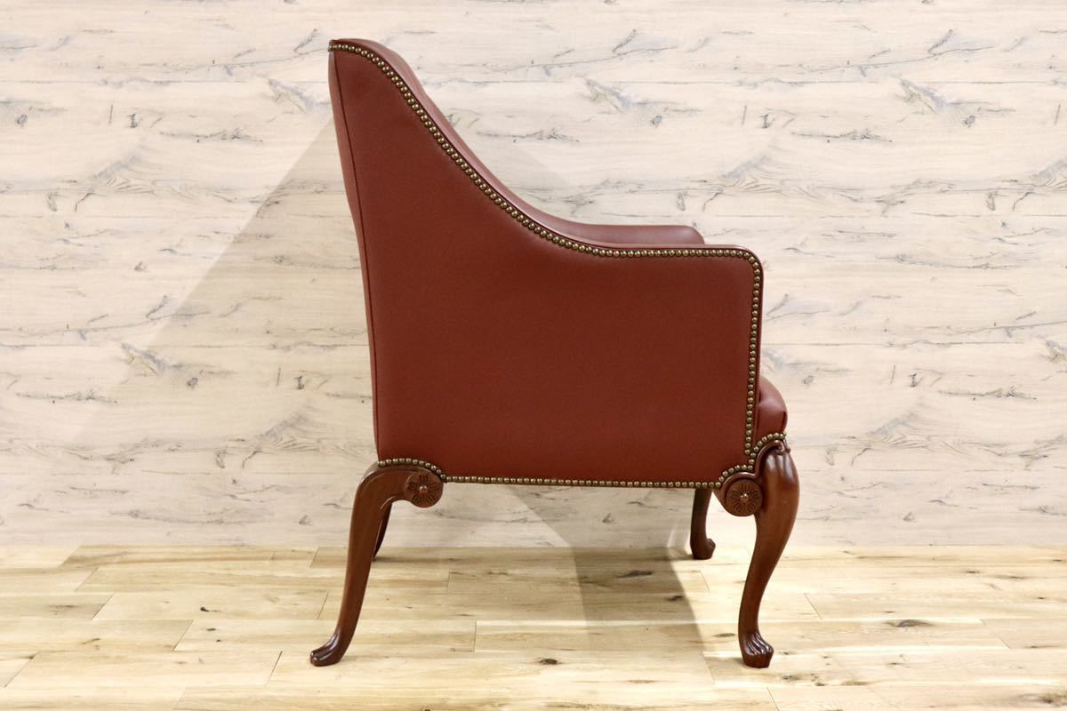 GMFK367F○MOBILIA / モビリア ウイングバックチェア 本革 ラウンジチェア 臙脂色 英国 クラシック ウォールナット材 約50万 展示品