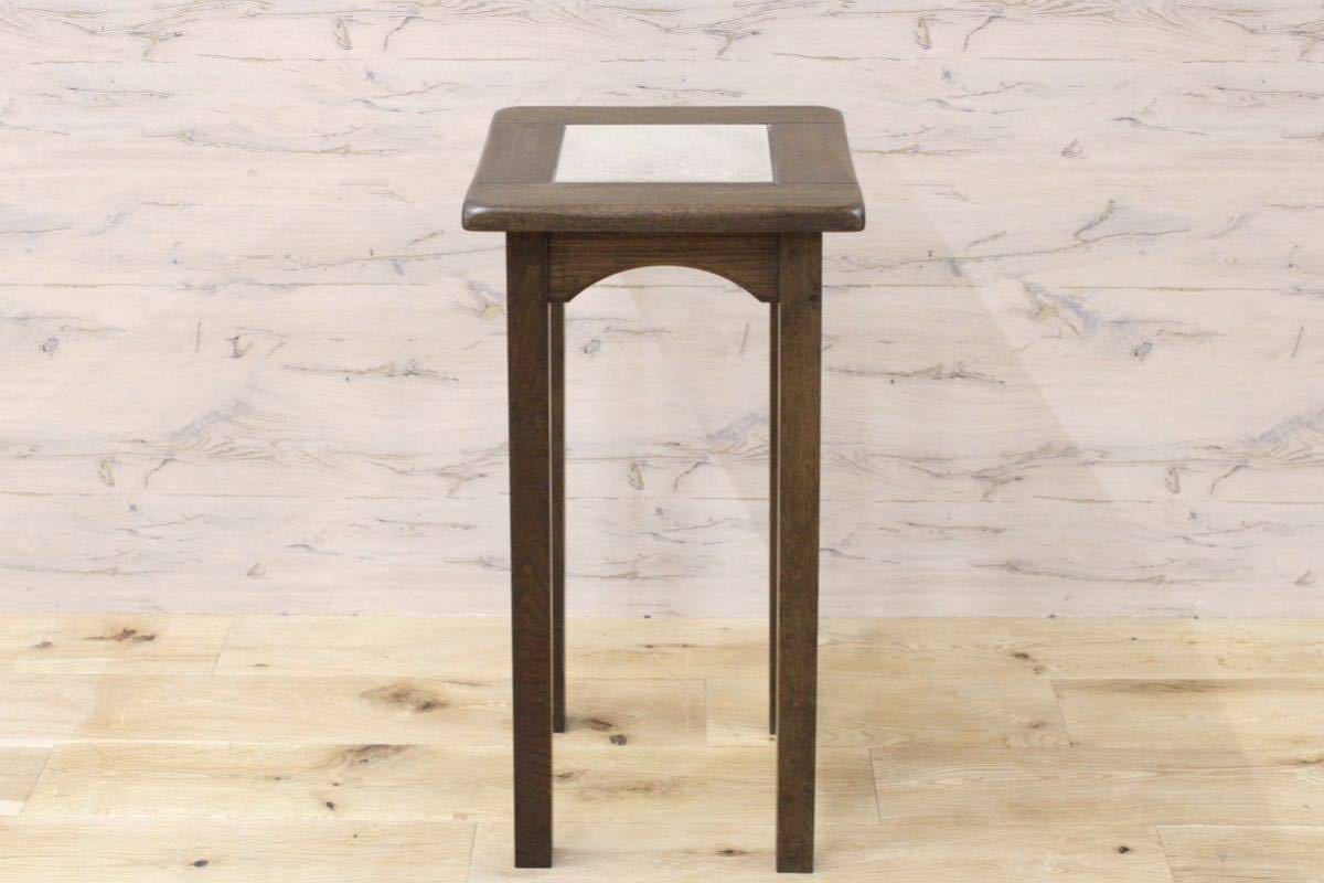 GMFN152○サイドテーブル 花台 飾台 電話台 ヴィンテージ 木製 楢材 タイルトップ ダッチカントリースタイル