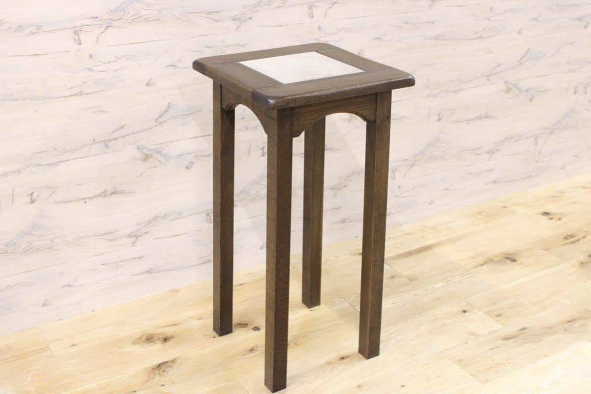 GMFN152○サイドテーブル 花台 飾台 電話台 ヴィンテージ 木製 楢材 タイルトップ ダッチカントリースタイル