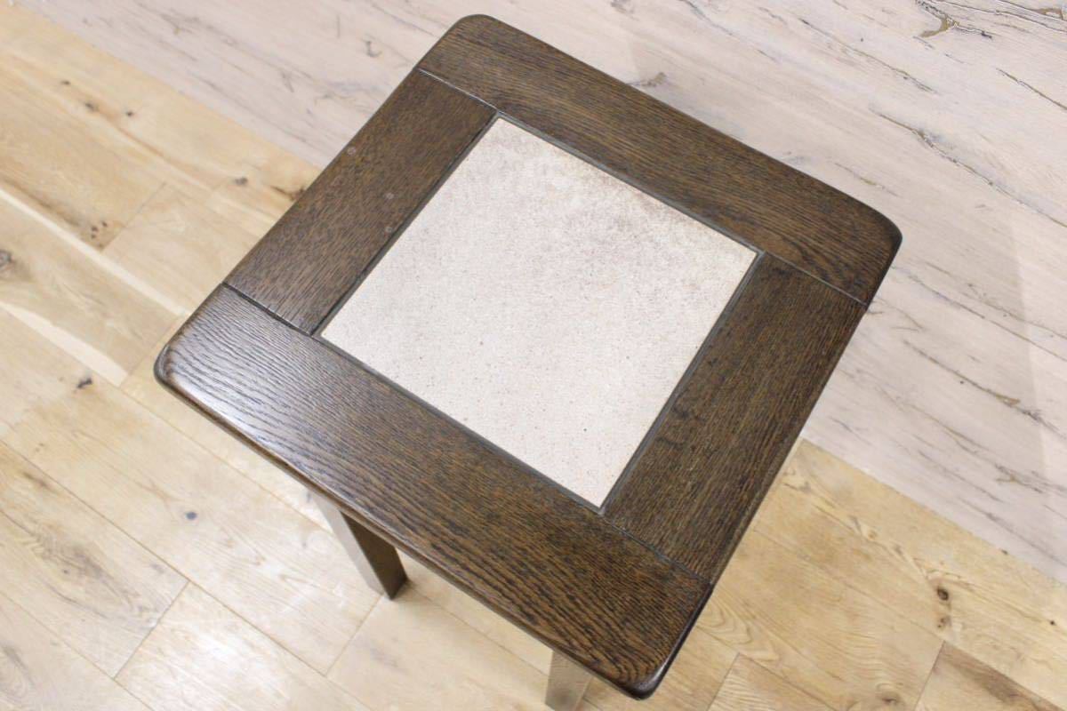 GMFN152○サイドテーブル 花台 飾台 電話台 ヴィンテージ 木製 楢材 タイルトップ ダッチカントリースタイル