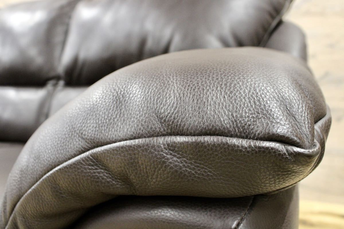 GMFK373○IDC大塚家具 アルバ 3人掛けソファ トリプルソファ 総革 ダークブラウン モダン 定価約18万