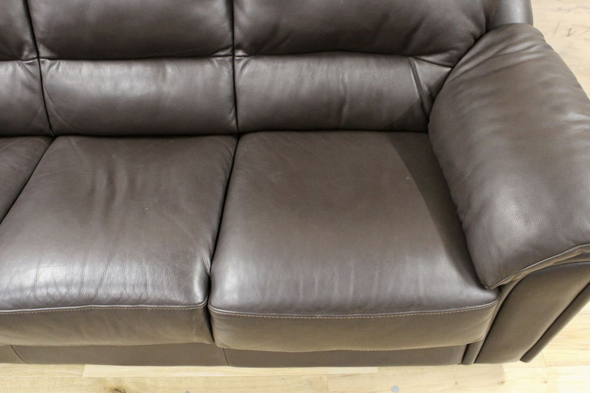 GMFK373○IDC大塚家具 アルバ 3人掛けソファ トリプルソファ 総革 ダークブラウン モダン 定価約18万