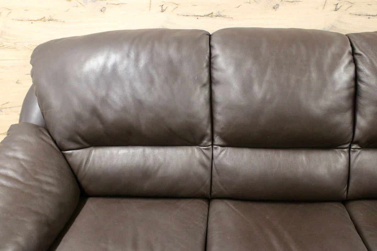 GMFK373○IDC大塚家具 アルバ 3人掛けソファ トリプルソファ 総革 ダークブラウン モダン 定価約18万