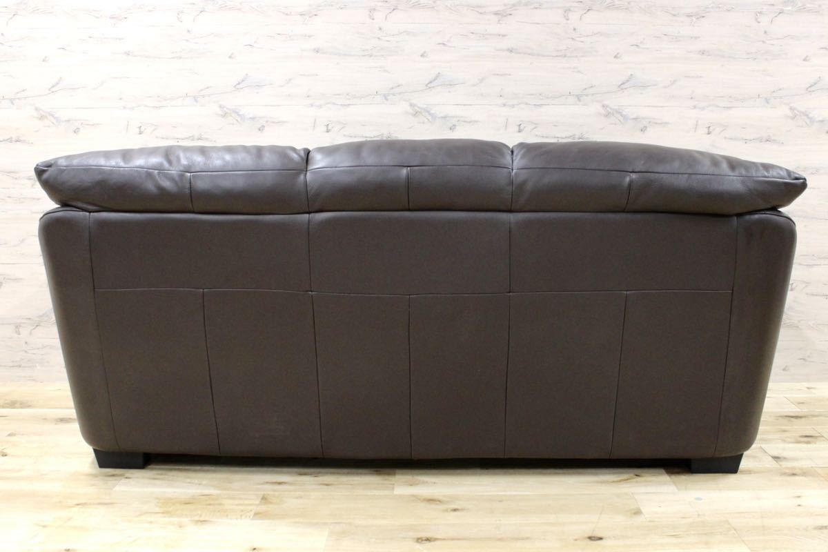 GMFK373○IDC大塚家具 アルバ 3人掛けソファ トリプルソファ 総革 ダークブラウン モダン 定価約18万