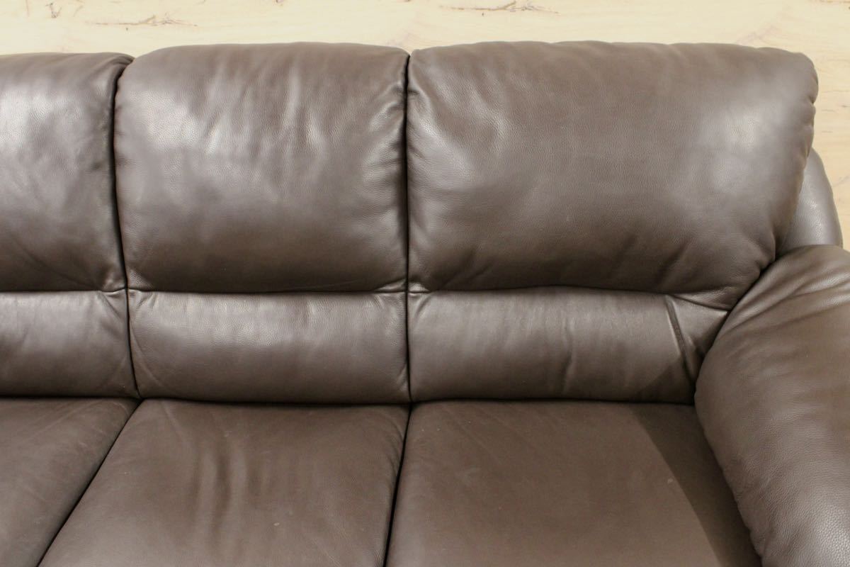 GMFK373○IDC大塚家具 アルバ 3人掛けソファ トリプルソファ 総革 ダークブラウン モダン 定価約18万