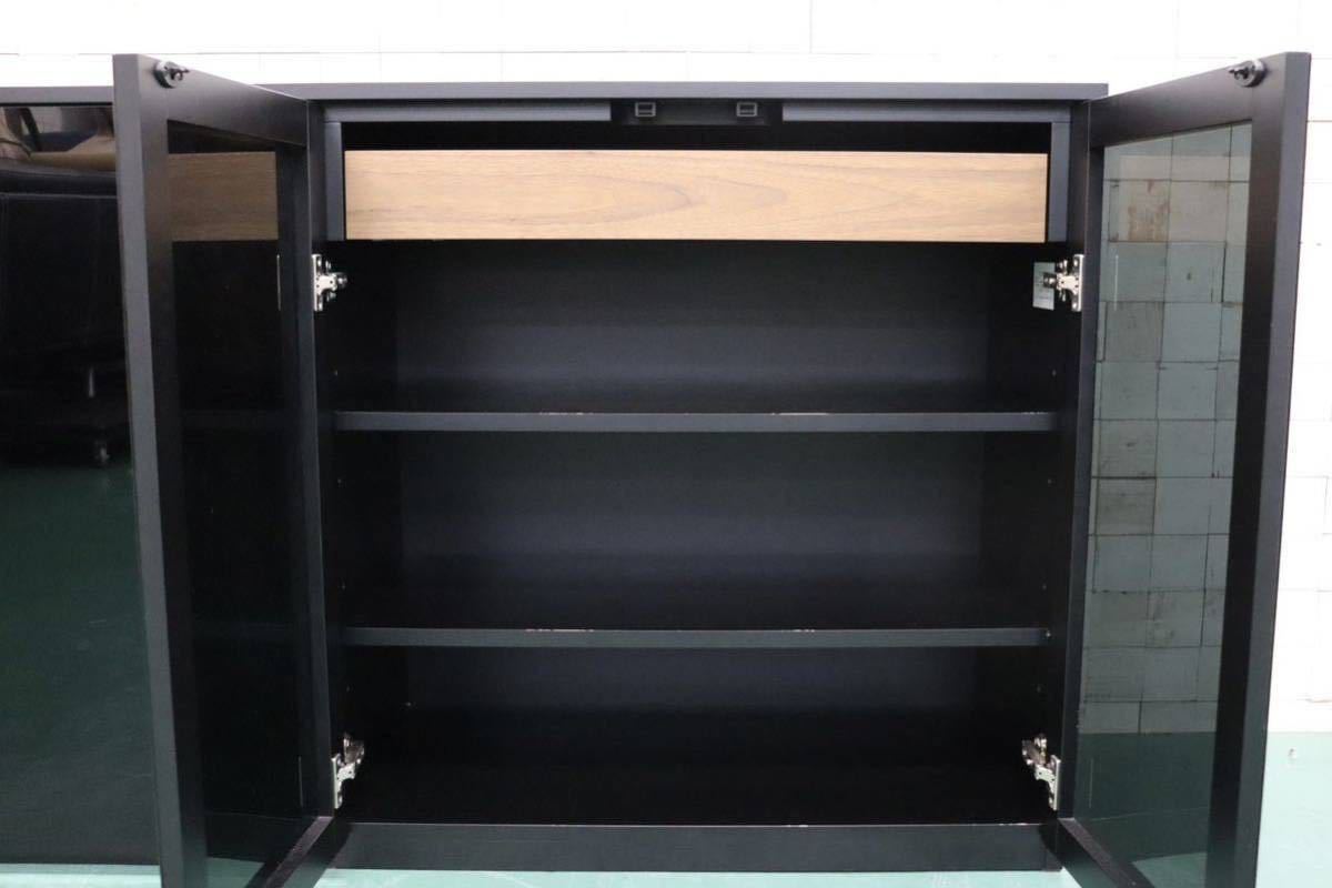 GMFS165○IDC大塚家具 エディス サイドボード ガラスキャビネット リビングボード ブラック 松永家具 モダン 定価約23万