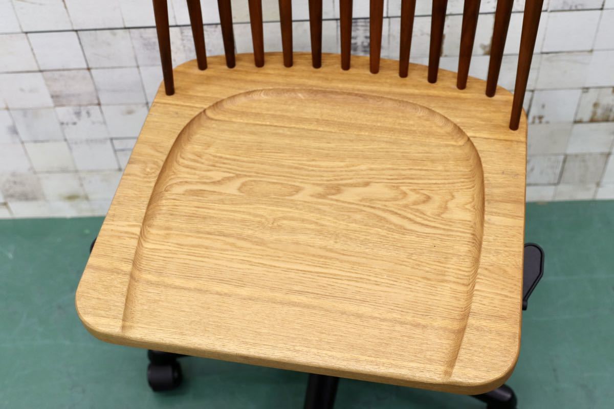 GMFT325○工房家具 デスクチェア ワークチェア タモ材×ウォールナット材 和モダン 回転椅子 書斎椅子