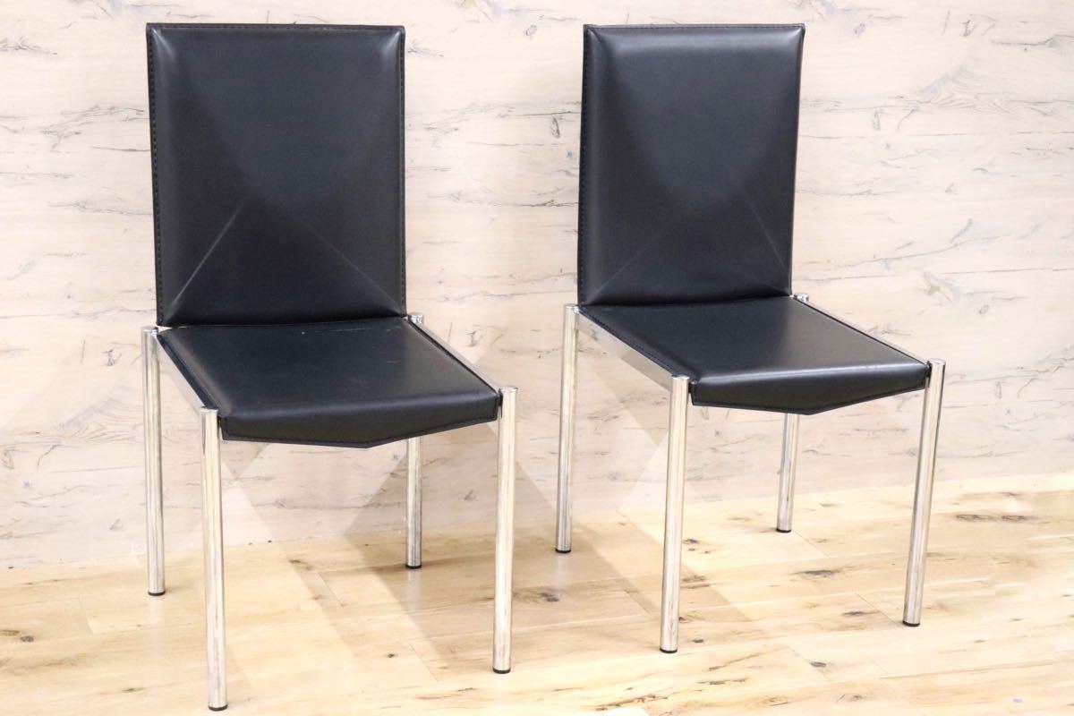 GMFK330B○ダイニングチェア アームレスチェア 椅子 スタイリッシュ レザーチェア モダン ブラック 2脚セット