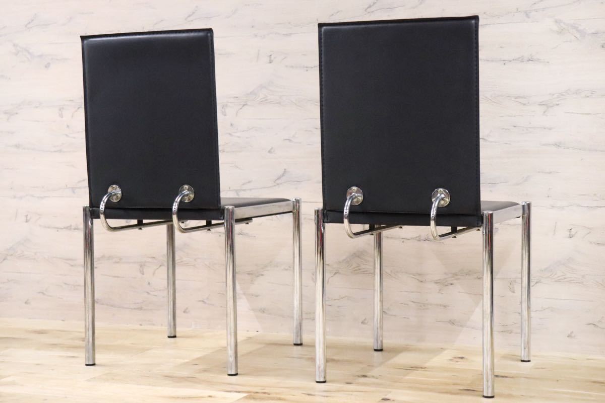 GMFK330B○ダイニングチェア アームレスチェア 椅子 スタイリッシュ レザーチェア モダン ブラック 2脚セット