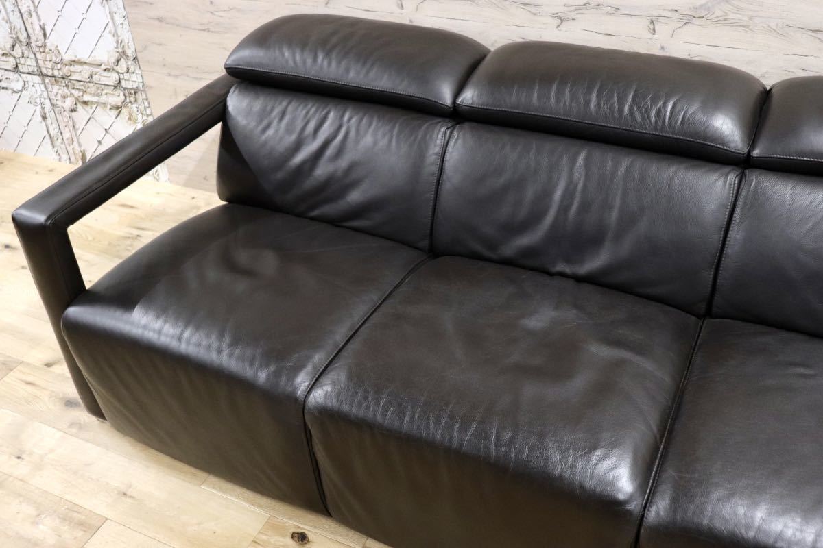 GMFF55○Domicil / ドミシール 3人掛けソファ トリプルソファ 長椅子 総革 チョコレート モダン ドイツ IDC大塚家具 定価約46万
