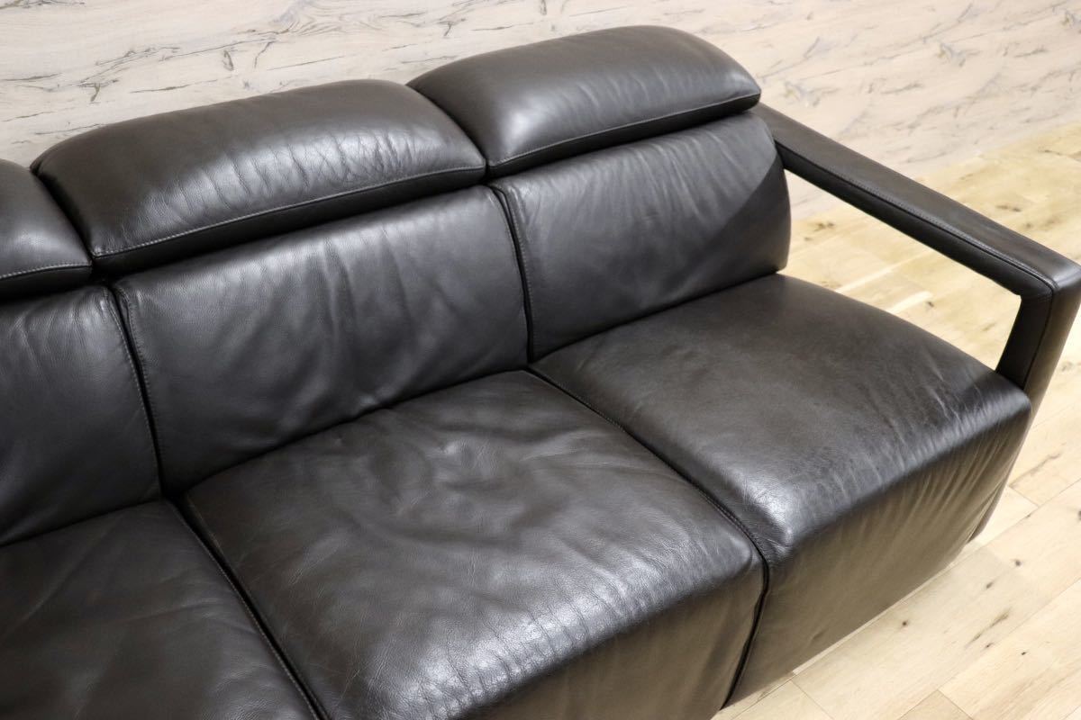 GMFF55○Domicil / ドミシール 3人掛けソファ トリプルソファ 長椅子 総革 チョコレート モダン ドイツ IDC大塚家具 定価約46万