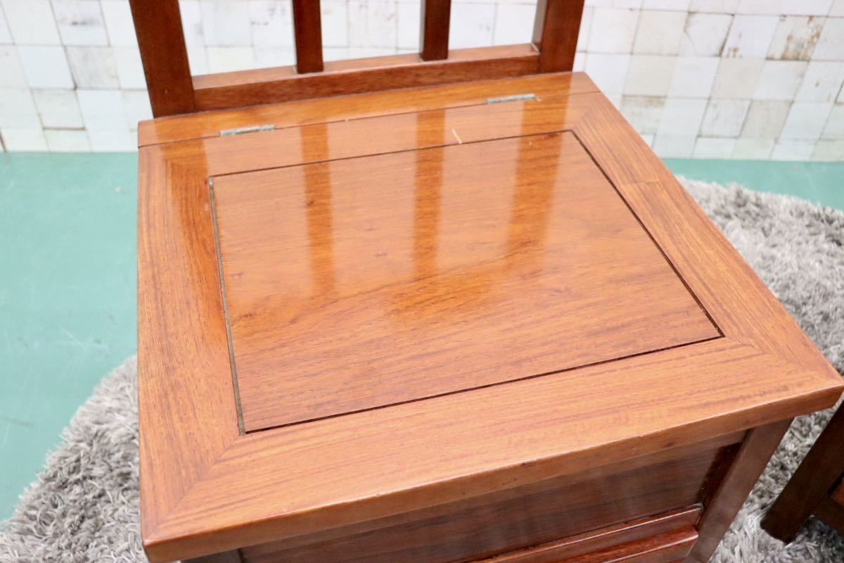 GMFT346○唐木 花梨 無垢材 ダイニングチェア 囲炉裏チェア 2脚セット 食卓椅子 和家具 収納付き 炉端 和モダン レトロ アンティーク 希少