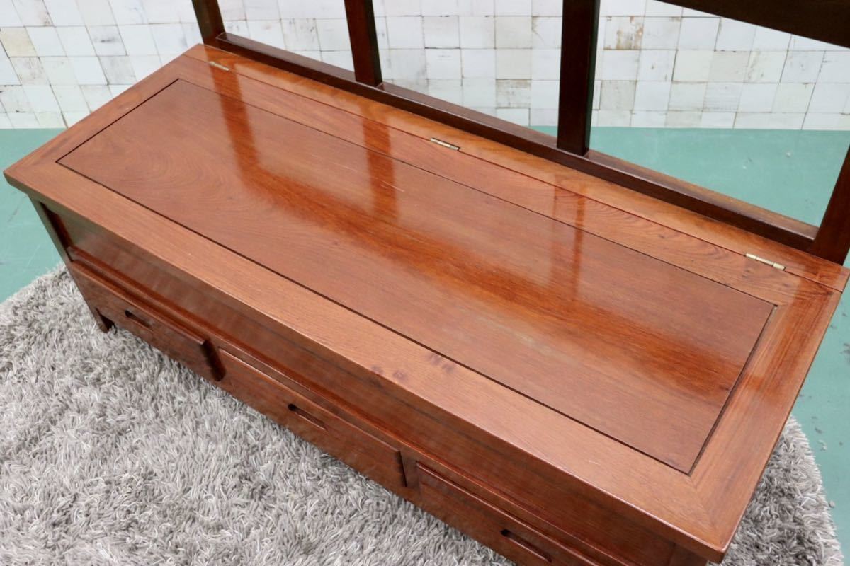 GMFT346○唐木 花梨 無垢材 囲炉裏ベンチ ダイニングチェア 長椅子 和家具 収納付き 炉端 和モダン レトロ アンティーク 希少