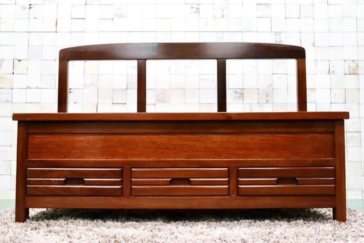 GMFT346○唐木 花梨 無垢材 囲炉裏ベンチ ダイニングチェア 長椅子 和家具 収納付き 炉端 和モダン レトロ アンティーク 希少