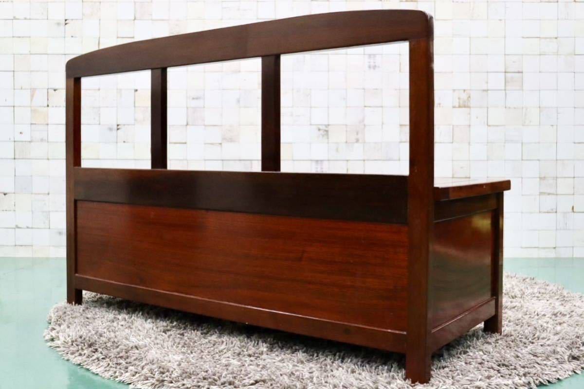 GMFT346○唐木 花梨 無垢材 囲炉裏ベンチ ダイニングチェア 長椅子 和家具 収納付き 炉端 和モダン レトロ アンティーク 希少