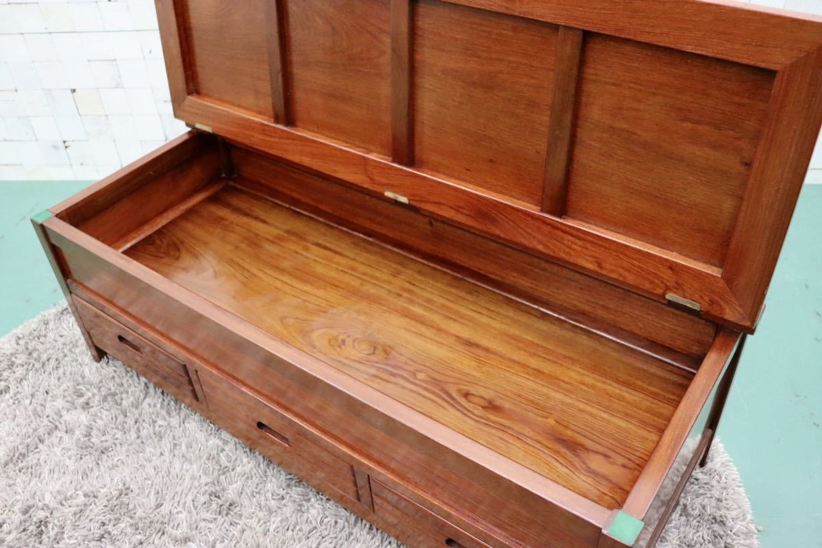 GMFT346○唐木 花梨 無垢材 囲炉裏ベンチ ダイニングチェア 長椅子 和家具 収納付き 炉端 和モダン レトロ アンティーク 希少