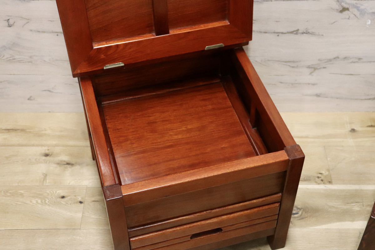 GMFN199A○唐木 花梨 無垢材 ダイニングチェア 囲炉裏チェア 2脚セット 食卓椅子 和家具 収納付き 和モダン レトロ アンティーク 希少