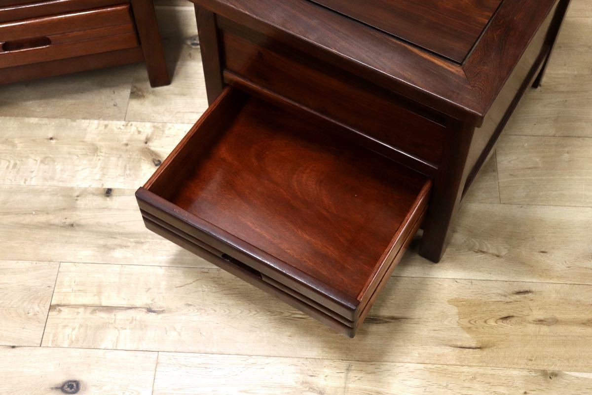 GMFN199A○唐木 花梨 無垢材 ダイニングチェア 囲炉裏チェア 2脚セット 食卓椅子 和家具 収納付き 和モダン レトロ アンティーク 希少