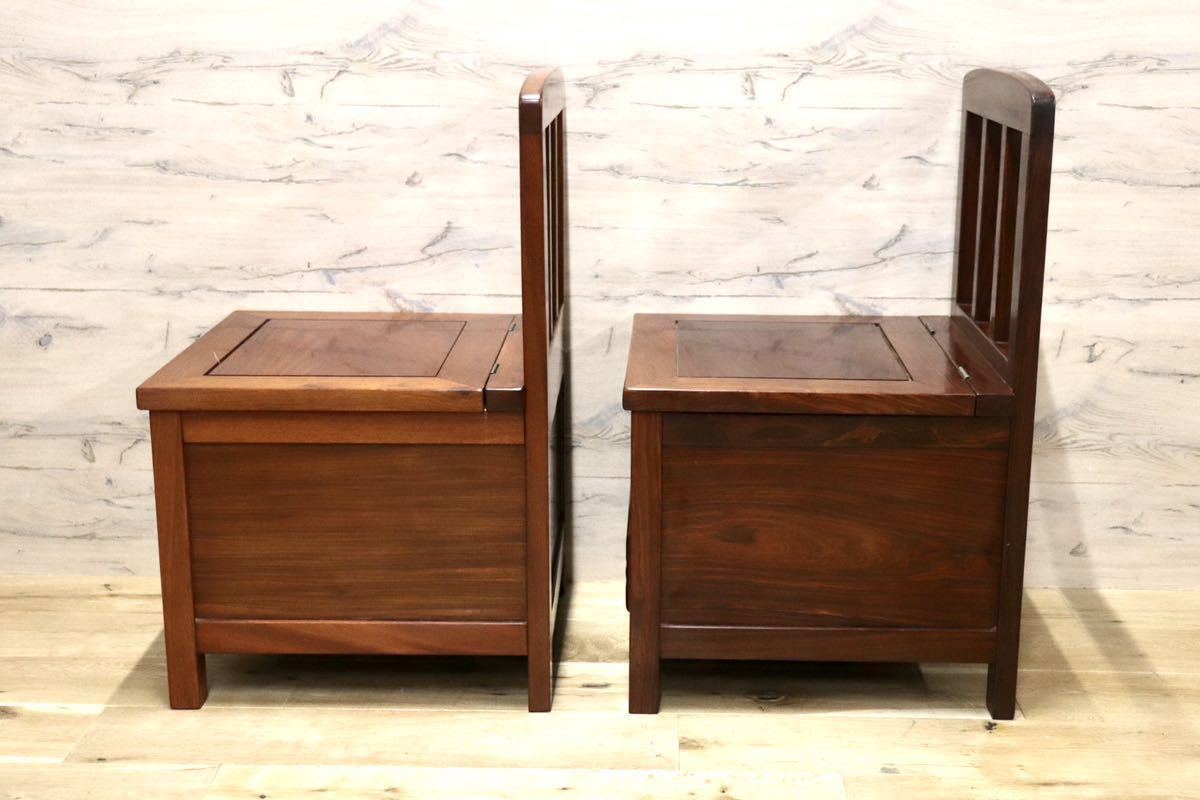 GMFN199B○唐木 花梨 無垢材 ダイニングチェア 囲炉裏チェア 2脚セット 食卓椅子 和家具 収納付き 和モダン レトロ アンティーク 希少