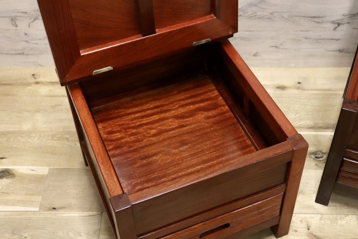 GMFN199B○唐木 花梨 無垢材 ダイニングチェア 囲炉裏チェア 2脚セット 食卓椅子 和家具 収納付き 和モダン レトロ アンティーク 希少