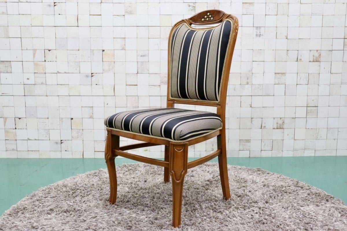 GMFK423A○イタリア製 輸入家具 ダイニングチェア 椅子 4脚セット ロココ様式 ファブリック 猫脚 クラシック エレガント 展示品