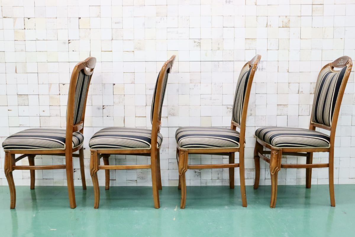 GMFK423A○イタリア製 輸入家具 ダイニングチェア 椅子 4脚セット ロココ様式 ファブリック 猫脚 クラシック エレガント 展示品