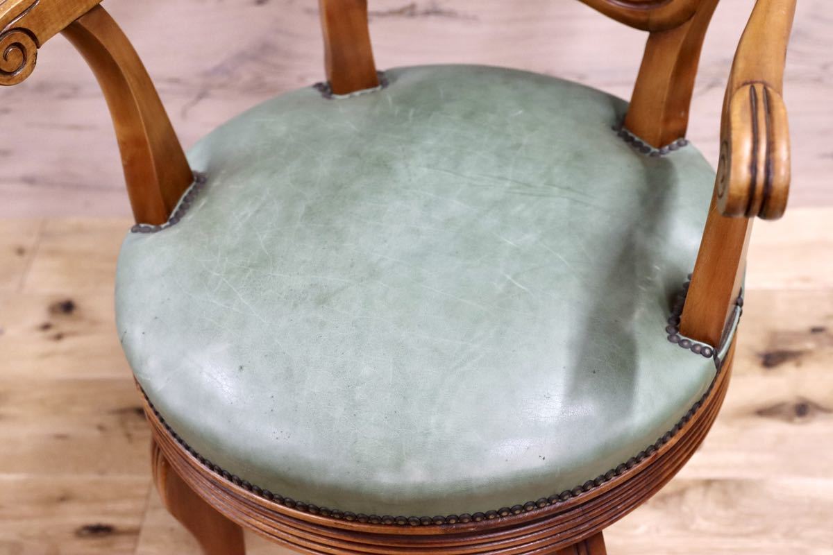 GMFH267○イタリア製 本革 デスクチェア 椅子 回転チェア 書斎 ヨーロピアン クラシック 西洋 アンティーク