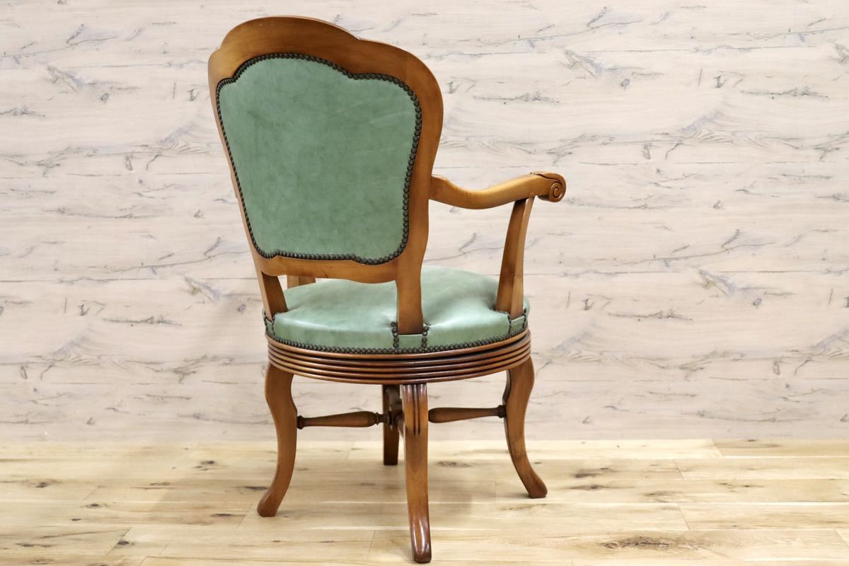 GMFH267○イタリア製 本革 デスクチェア 椅子 回転チェア 書斎 ヨーロピアン クラシック 西洋 アンティーク