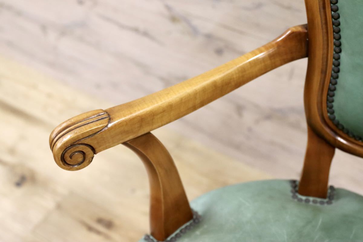 GMFH267○イタリア製 本革 デスクチェア 椅子 回転チェア 書斎 ヨーロピアン クラシック 西洋 アンティーク